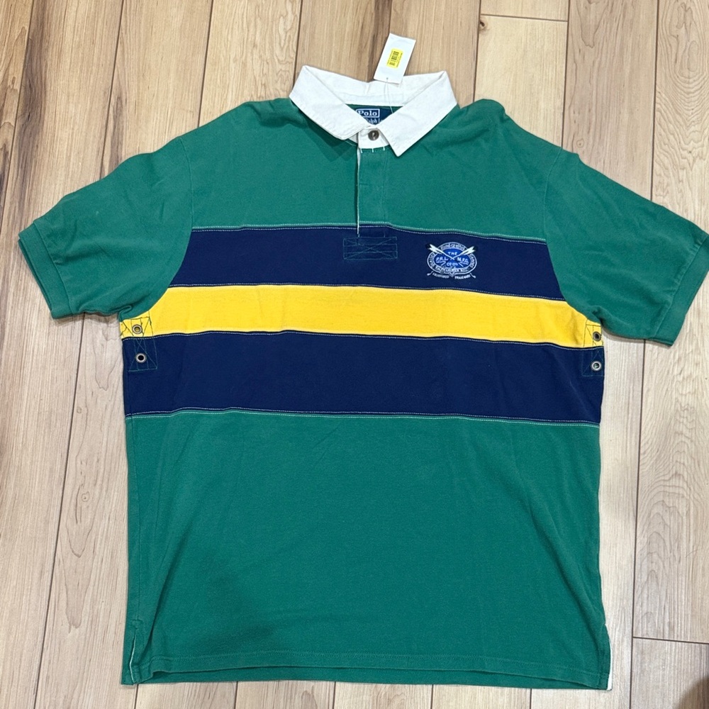 Polo by Ralph Lauren Vintage Green and Blue Polo with Yellow Band